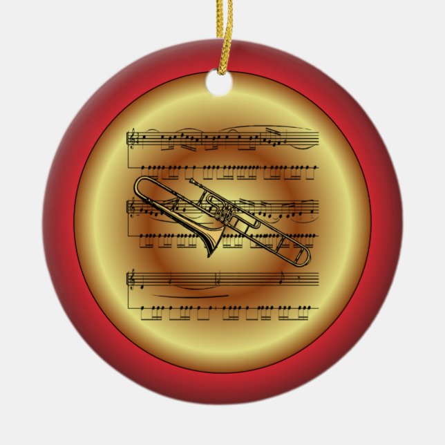 Trombone~Lakan Music~Red/Grönt/Guld~jul~ Julgransprydnad Keramik (Framsidan)