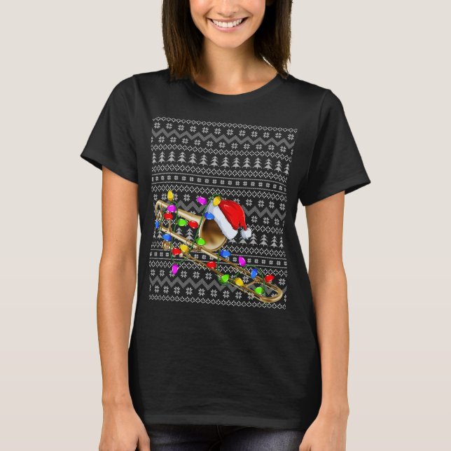 Trombone Lighting Julafton Sweater Ugly Trombone C T Shirt (Framsida)