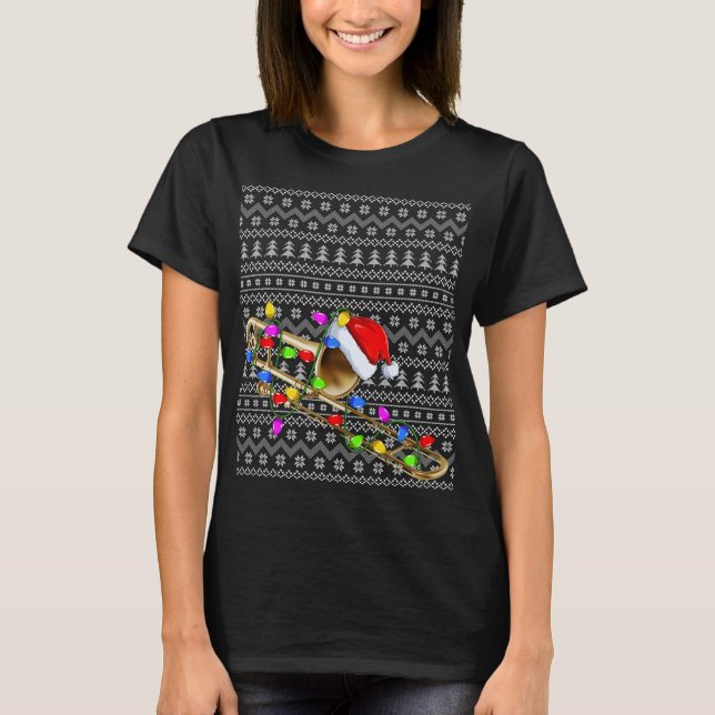 Trombone Lighting Julafton Sweater Ugly Trombone C T Shirt (Framsida)
