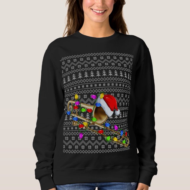 Trombone Lighting Julafton Sweater Ugly Trombone C T Shirt (Framsida)