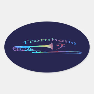 Trombone med basklav ovalt klistermärke