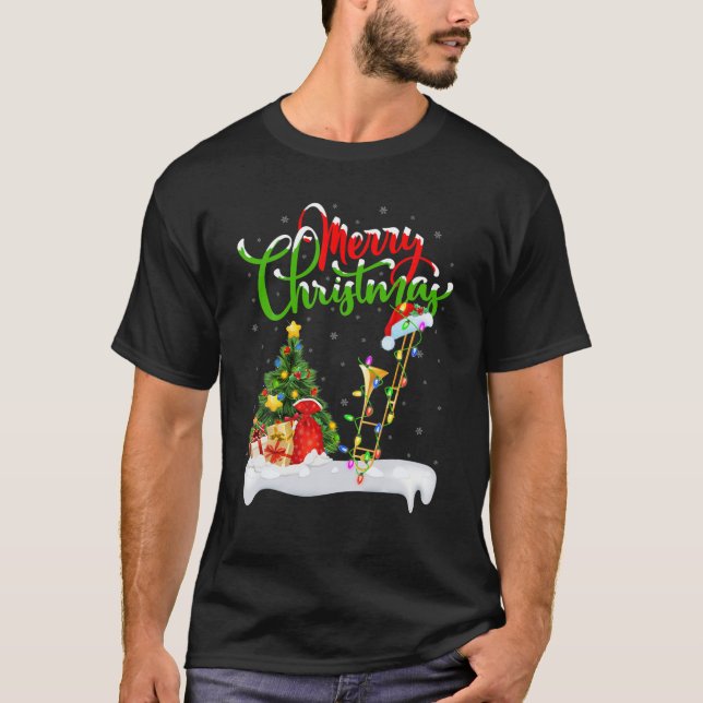 Trombone Music Älskare Julafton Lighting Santa Tro T Shirt (Framsida)