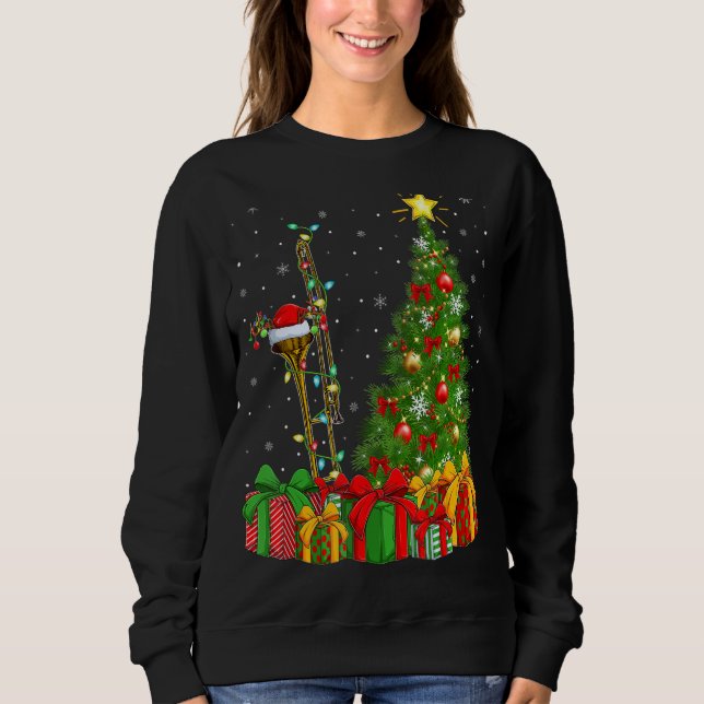 Trombone Music Julafton Helgdag Santa Trombone Kri T Shirt (Framsida)