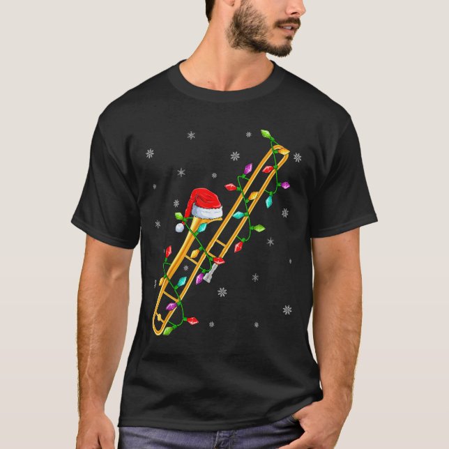 Trombone Music Lover Xmas Lights Santa Trombone Ch T Shirt (Framsida)