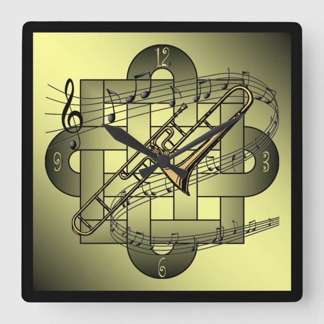 Trombone ~ Musical  ~ Dubbla Knot Graphic ~ Fyrkantig Klocka (Framsida)