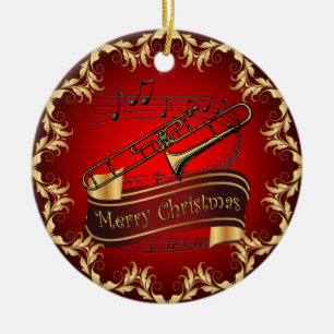 Trombone ~ Musical Rulla ~ God jul ~ * ~ Julgransprydnad Keramik