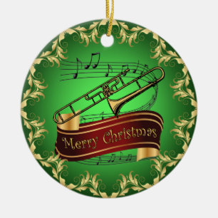 Trombone ~ Musical Rulla ~ God jul ~ * ~ Julgransprydnad Keramik