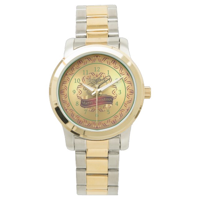 Trombone ~ Musical Rulla ~ Guld "God jul" Armbandsur (Framsida)