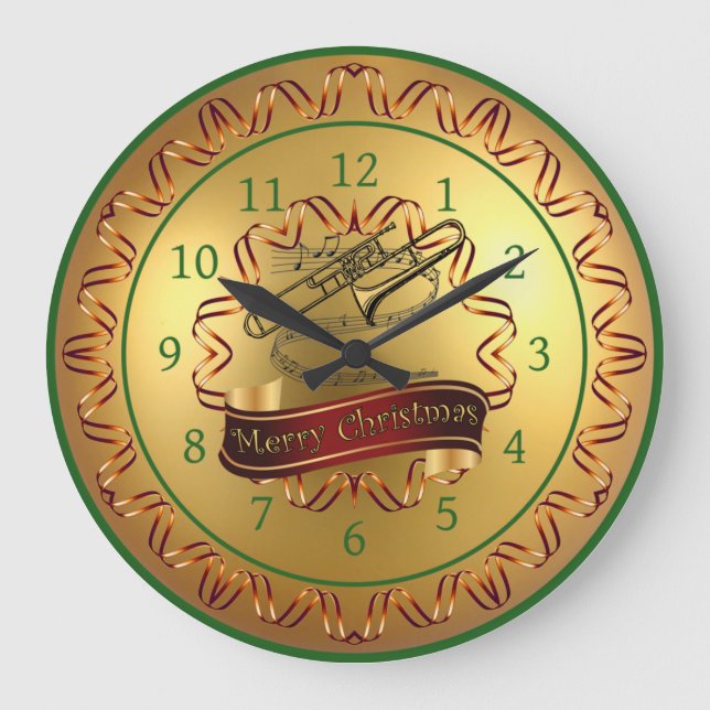 Trombone ~ Musical Rulla ~ Guld "God jul" Stor Klocka (Framsida)