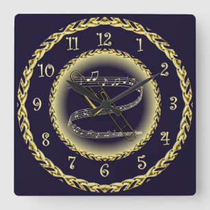 Trombone ~ Musical Rulla ~ Guld/Navy Blue ~ Fyrkantig Klocka