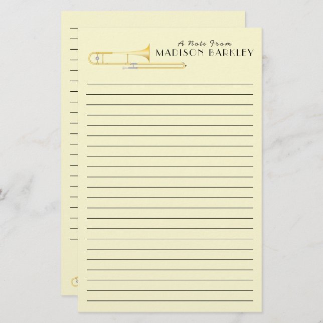 Trombone Musician Teacher Stationery Brevpapper (Fram/baksida)