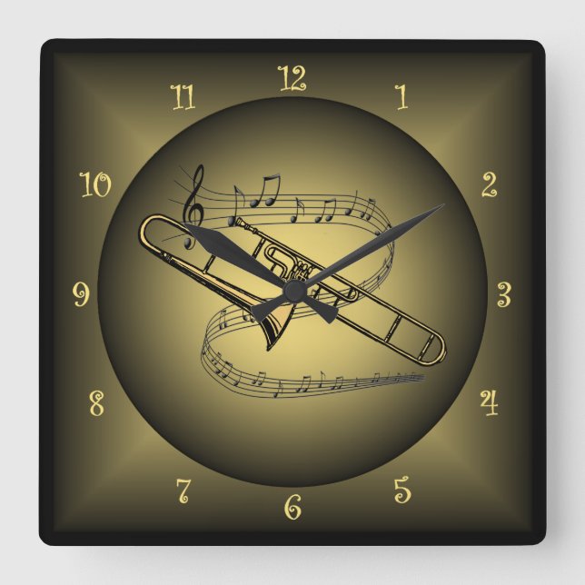 Trombone~-musikalen instrumenterar musikalisk fyrkantig klocka (Framsida)