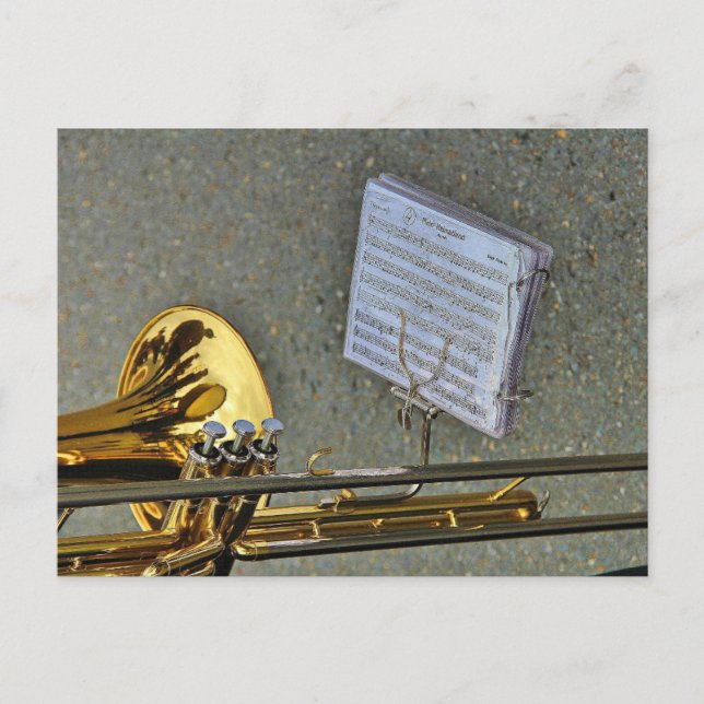 Trombone-musikinstrument med notation vykort (Framsida)