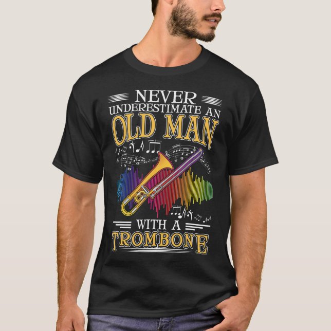 Trombone Old Man Trombone Player Trombonist T Shirt (Framsida)