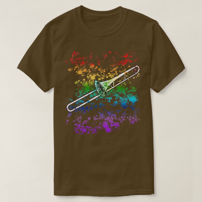 Trombone Rainbow Färg Trombonist Brass Musician T Shirt (Design framsida)