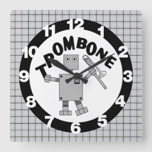 Trombone Robot Text Fyrkantig Klocka