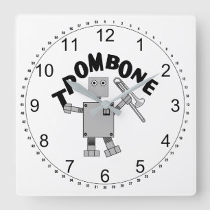 Trombone Robot Text Fyrkantig Klocka