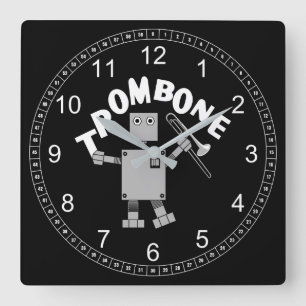 Trombone Robot Text Fyrkantig Klocka