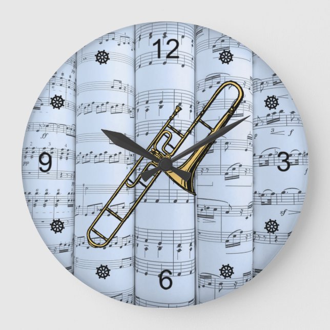 Trombone~Rolled Lakan Music~Blue Tint Background~  Stor Klocka (Framsida)