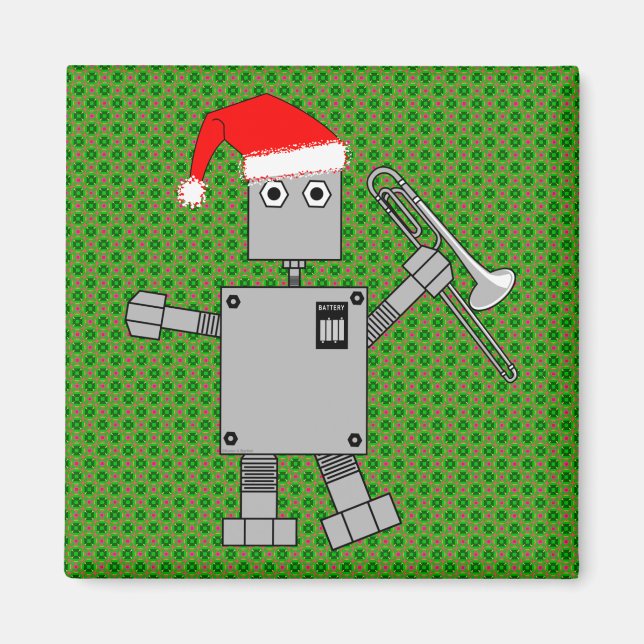 Trombone Santa Hat Robot Magnet (Framsidan)