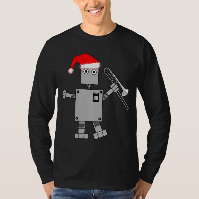 Trombone Santa Hat Robot T Shirt (Framsida)