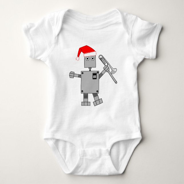 Trombone Santa Hat Robot T Shirt (Framsida)