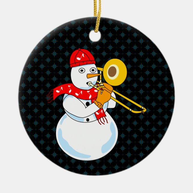 Trombone Snögubbe Julgransprydnad Keramik (Framsidan)