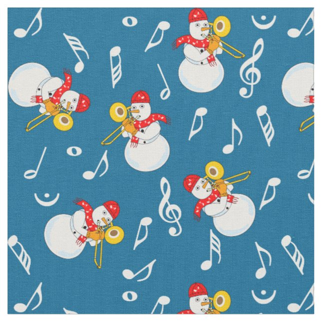 Trombone Snögubbe Musik noter Mönster Tyg (Närbild)