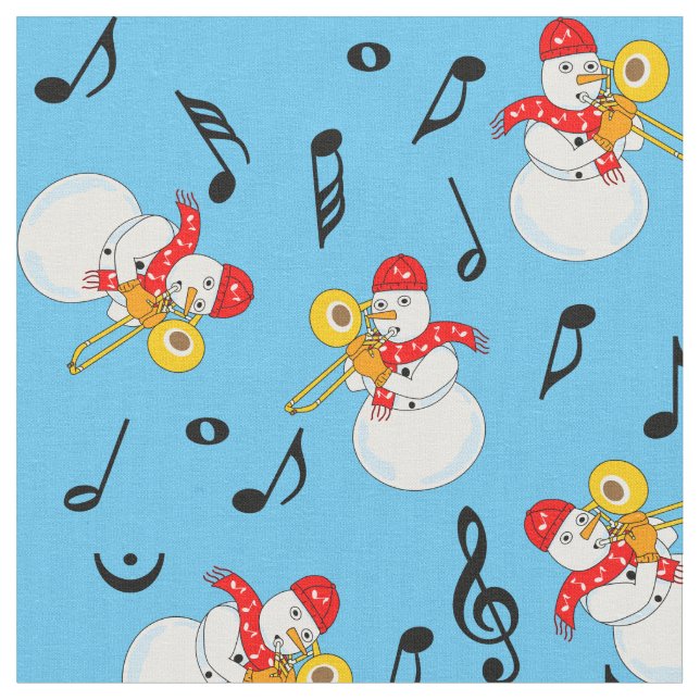 Trombone Snögubbe Musik noter Mönster Tyg (Närbild)