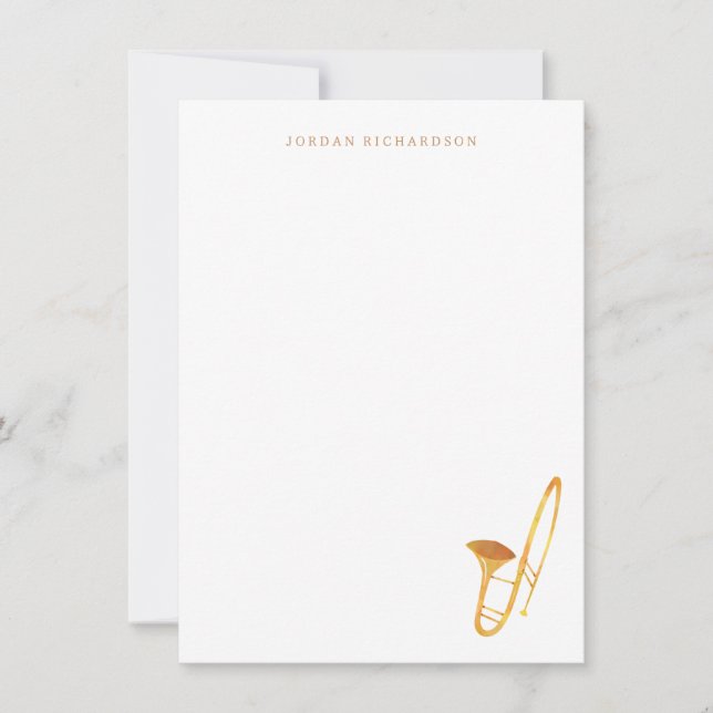 Trombone Stationery - Instrument Tackkort Anteckningskort (Framsida)