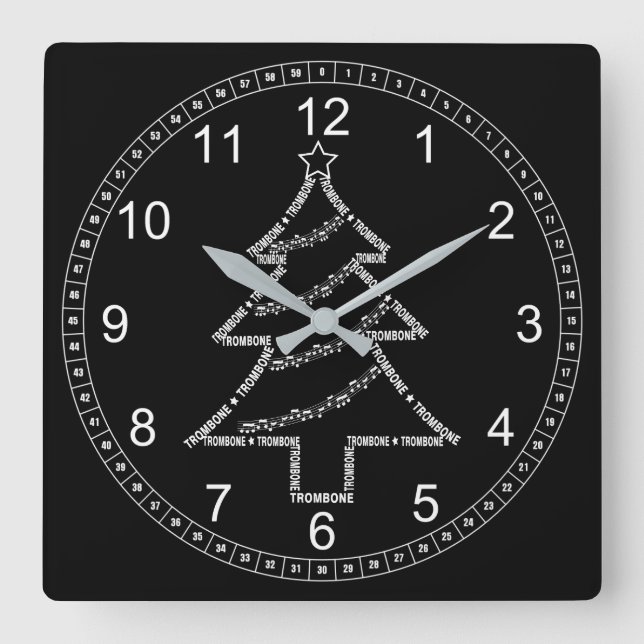 Trombone Text Julgran Fyrkantig Klocka (Framsida)