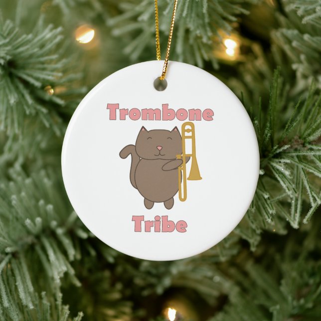 Trombone Tribe Cute Cat Pink Letterns Julgransprydnad Keramik (Träd)