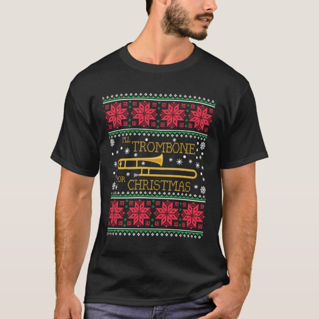 Trombone Ugly jul Sweater Marching Band Trom T Shirt (Framsida)