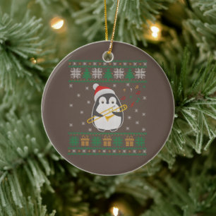 Trombone Ugly jul Sweater Penguin Julafton Famil Julgransprydnad Keramik