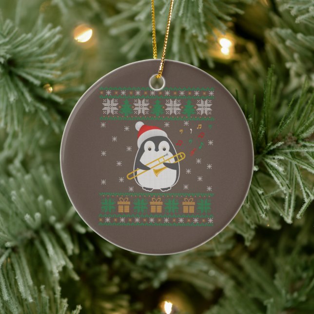 Trombone Ugly jul Sweater Penguin Julafton Famil Julgransprydnad Keramik (Träd)