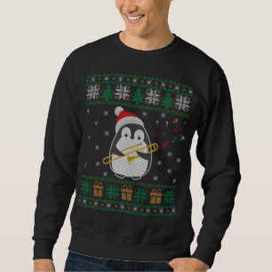 Trombone Ugly jul Sweater Penguin Julafton Famil Lång Ärmad Tröja