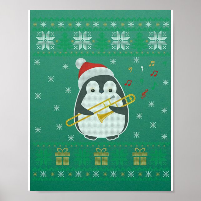 Trombone Ugly jul Sweater Penguin Julafton Famil Poster (Framsidan)