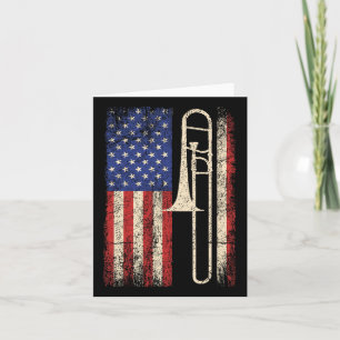 Trombone Usa American Flagga Shirt Jazz Music Vint Kort