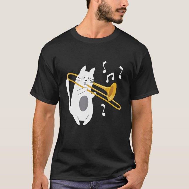Trombonist Cat - Trombone Player Music Älskare T Shirt (Framsida)