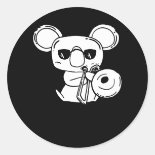Trombonist Trombone Player Koala med Trombone Runt Klistermärke