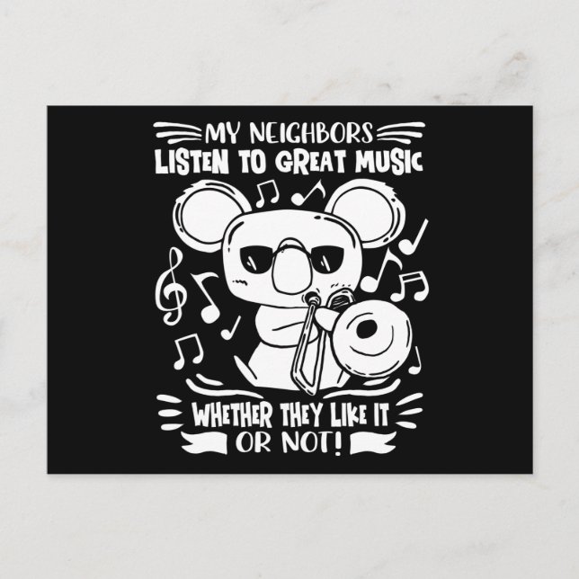 Trombonist Trombone Player Koala With Trombone Vykort (Framsida)