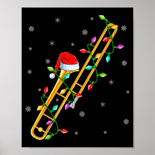 Trombonmusik älskare Xmas-ljus Santa Trombon Ch Poster