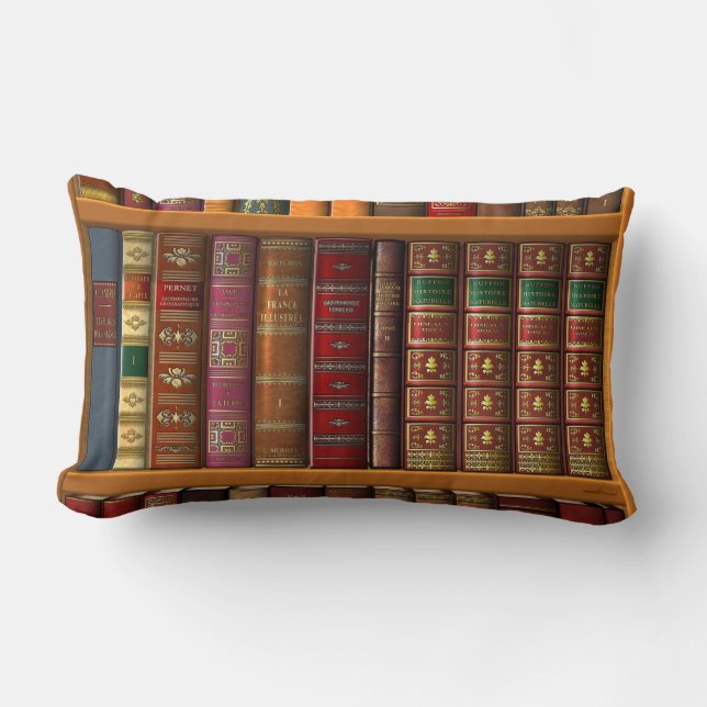 Trompe - l ' oeil av ett bibliotek av klassiska lumbarkudde (Framsida)
