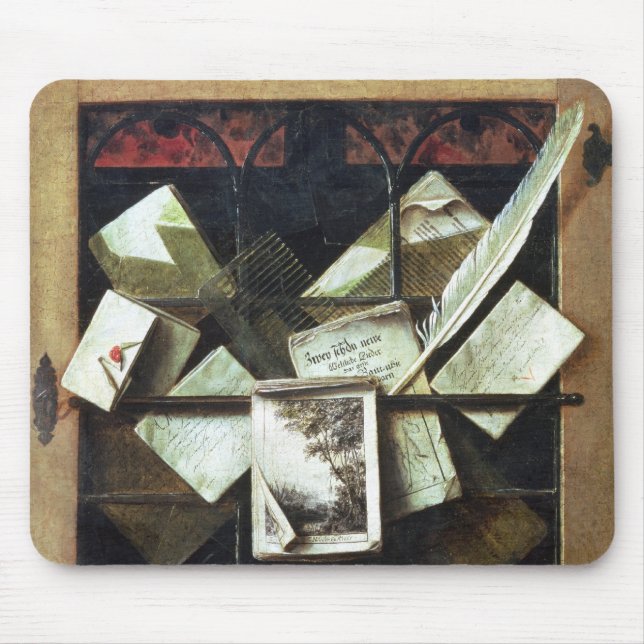 Trompe - l ' oeil med brev och anteckningsböcker, musmatta (Framsidan)