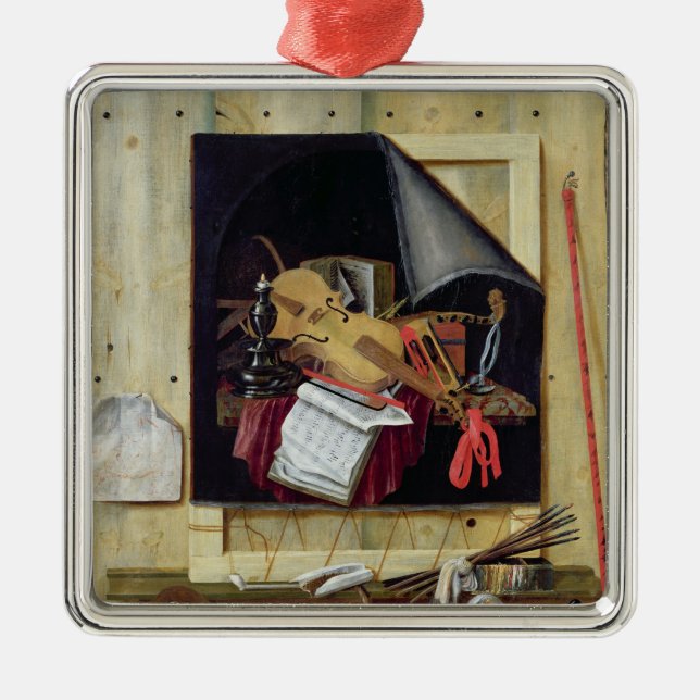 Trompe - l ' oeilstilleben, 1665 julgransprydnad metall (Framsidan)