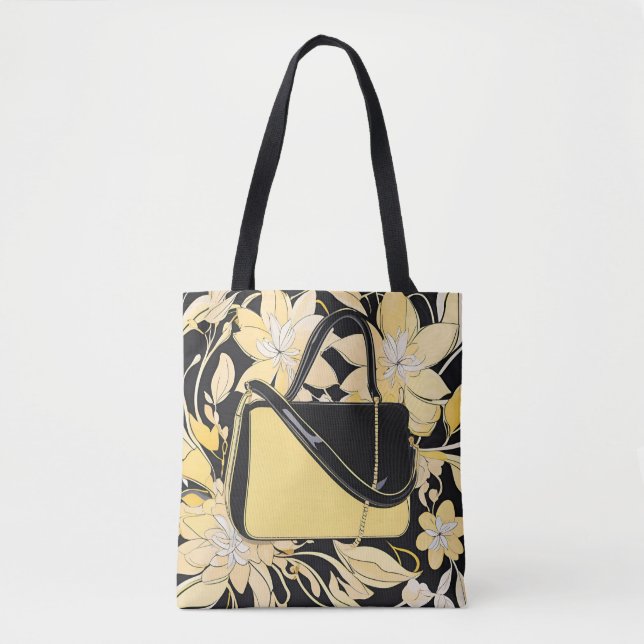 Trompe L'oeil Blommig Handväskillusion Tote Bag –  Tygkasse (Framsida)