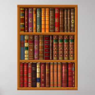 Trompe l'oeil "Fransk bibliotek". Poster