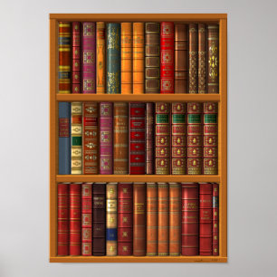 Trompe l'oeil "Fransk bibliotek". Poster