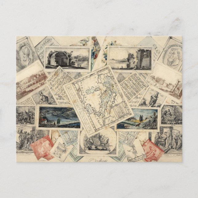 Trompe l'oeil of a Karta of Italien | P. Verburght Vykort (Framsida)