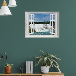 Trompe l'oeil Vattenfall Falskt Fönster Perspektiv Poster